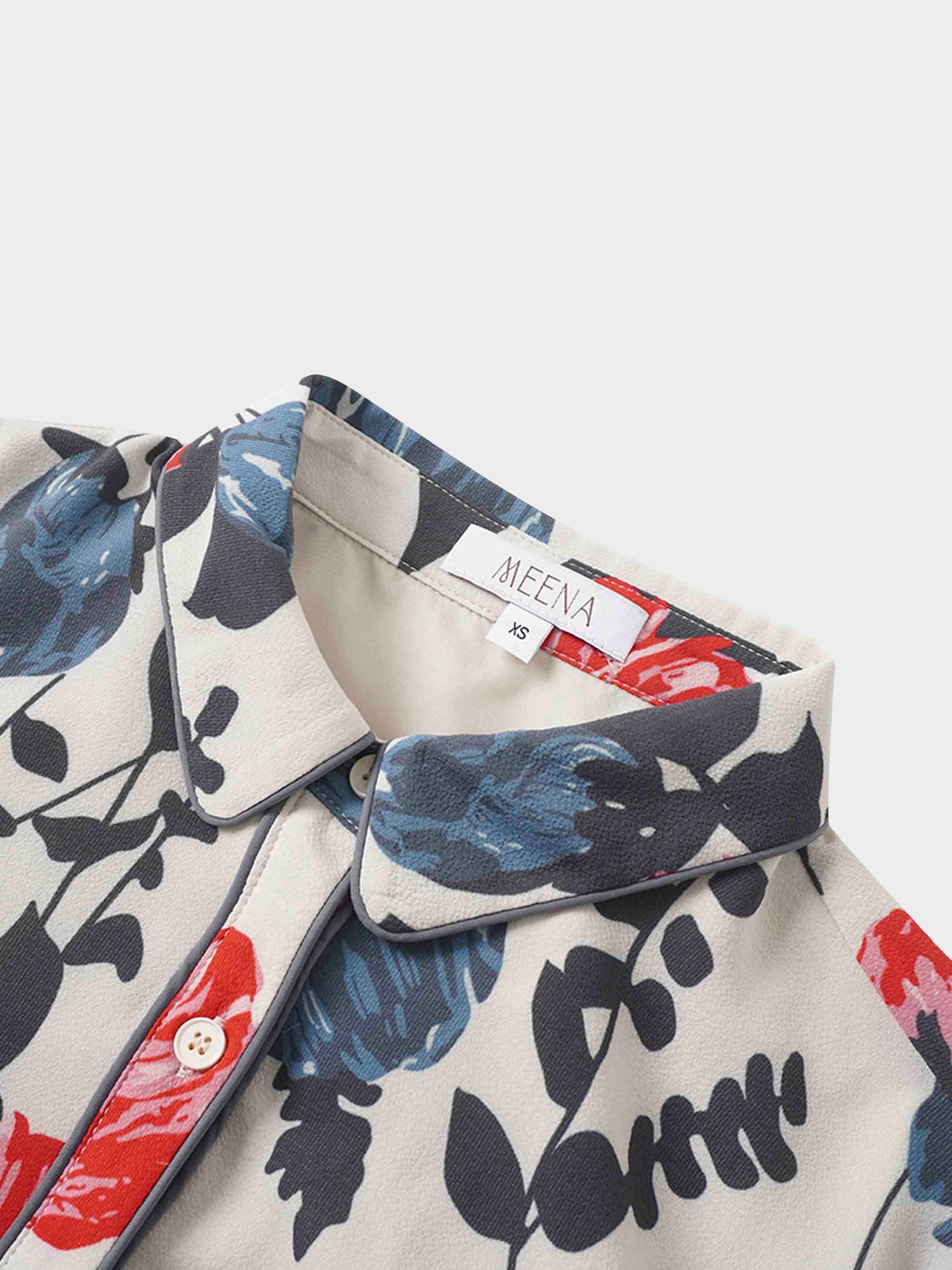 Piped Button Down Blouse-Floral