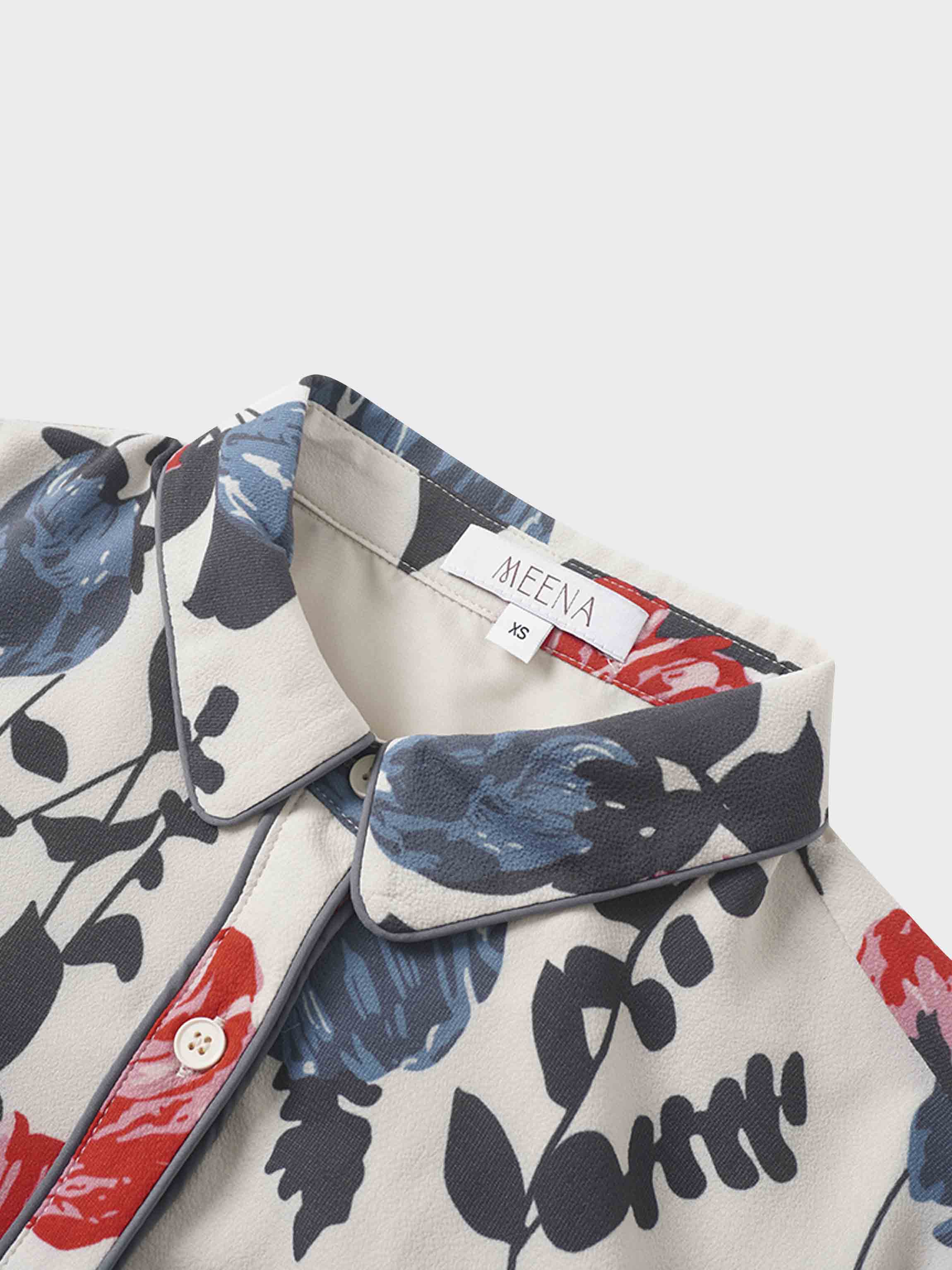 Piped Button Down Blouse-Floral