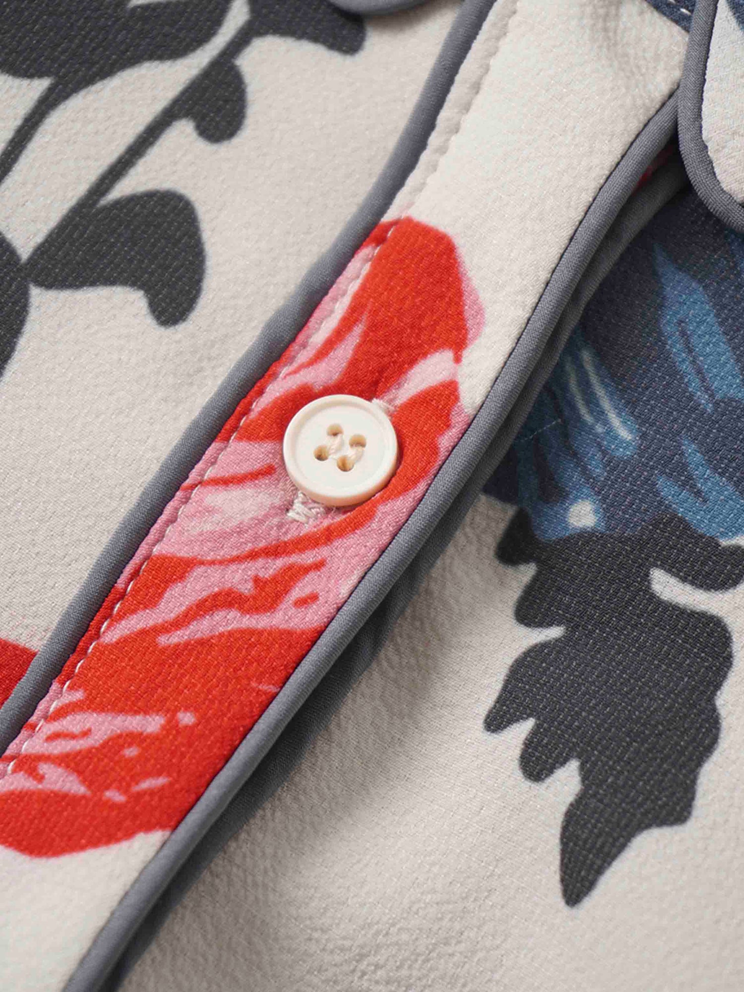 Piped Button Down Blouse-Floral