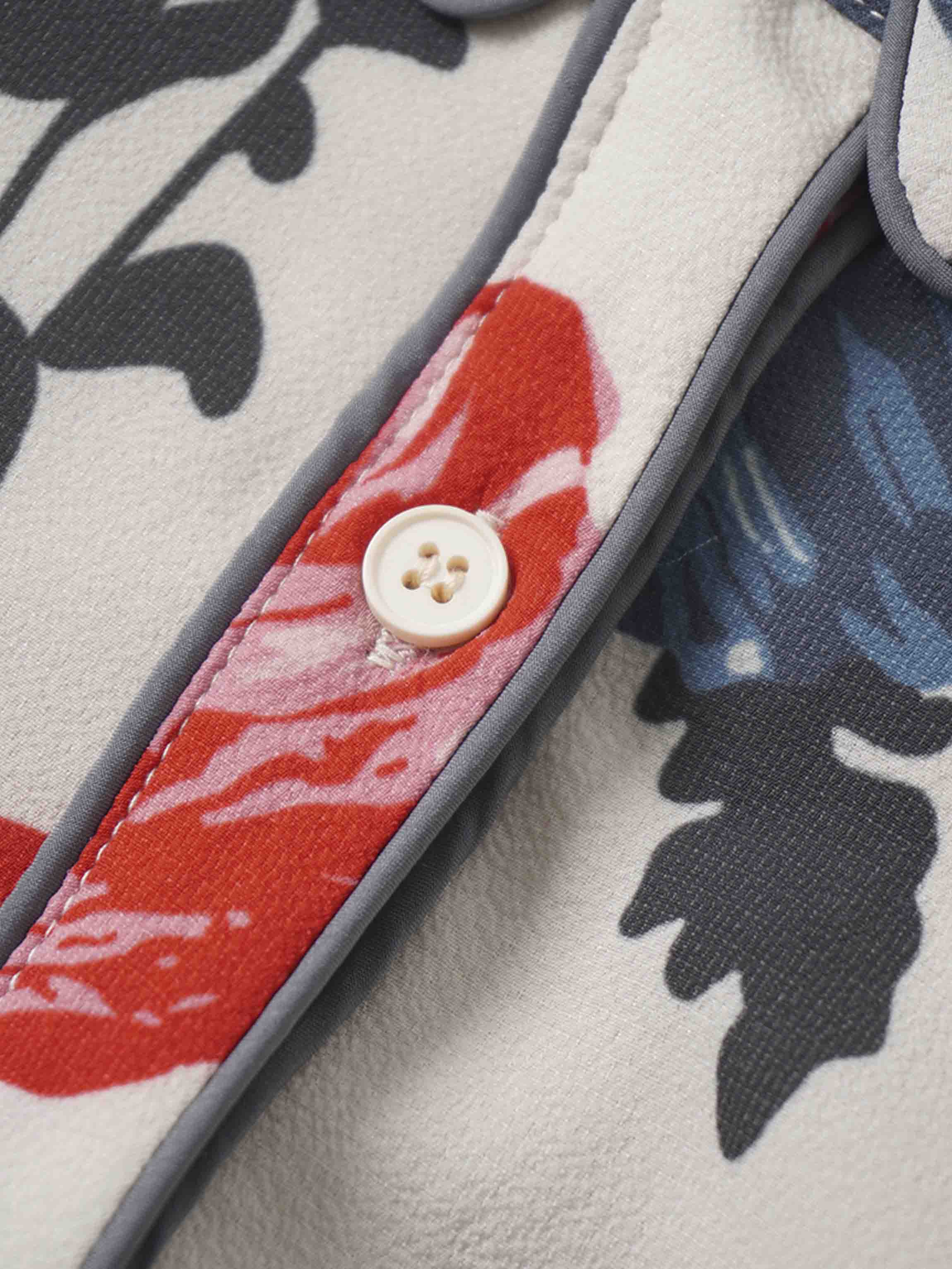 Piped Button Down Blouse-Floral