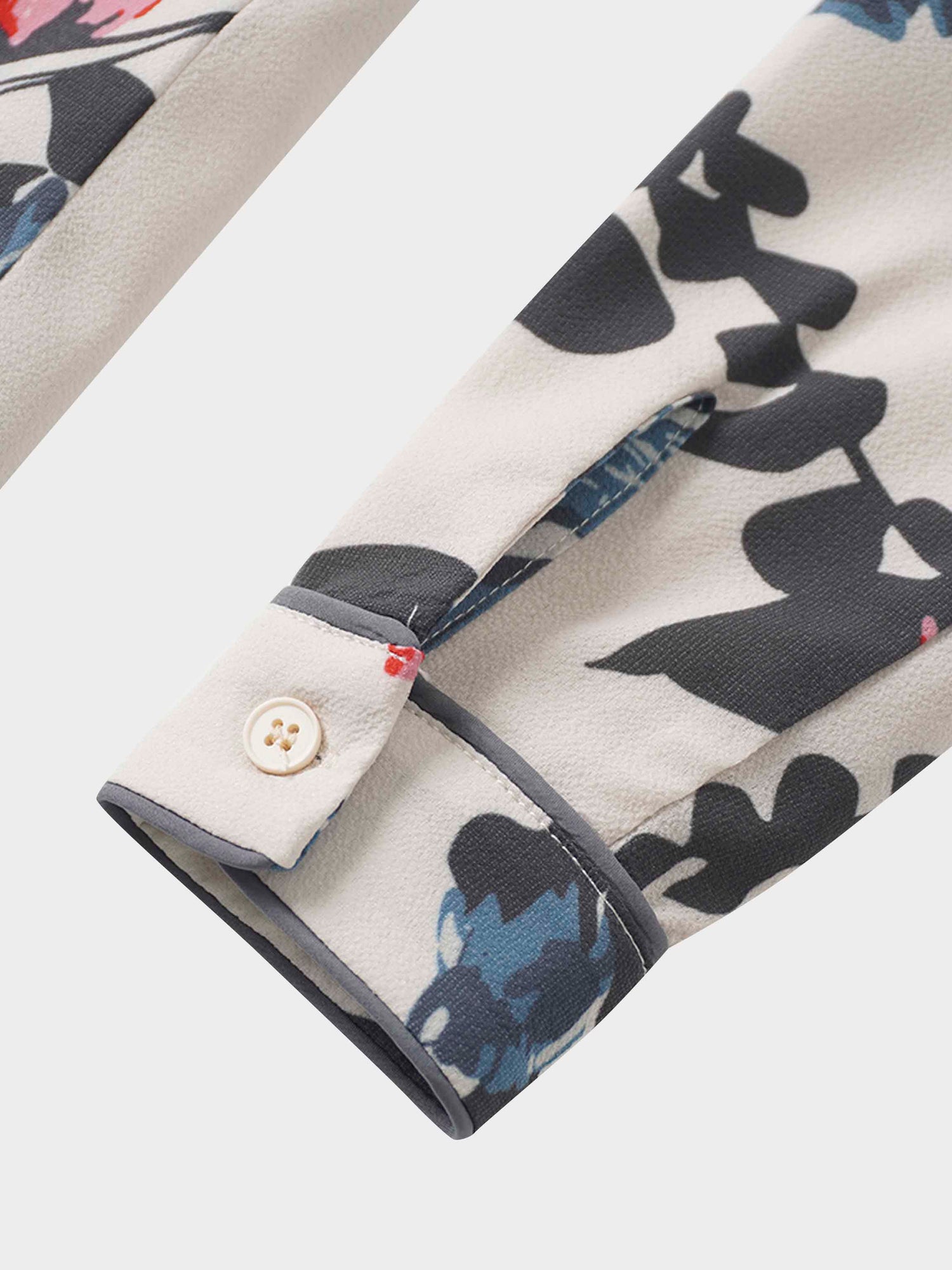 Piped Button Down Blouse-Floral