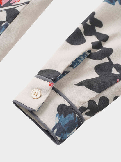 Piped Button Down Blouse-Floral
