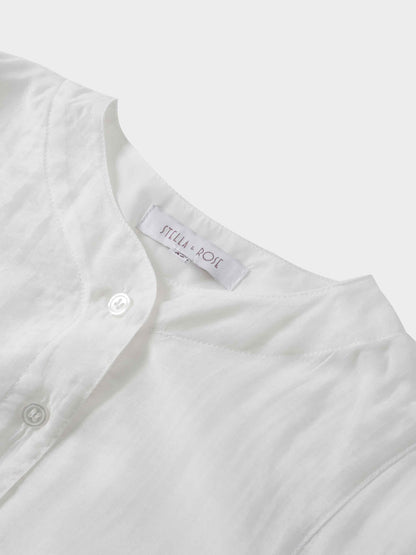 High V Neck Blouse-White