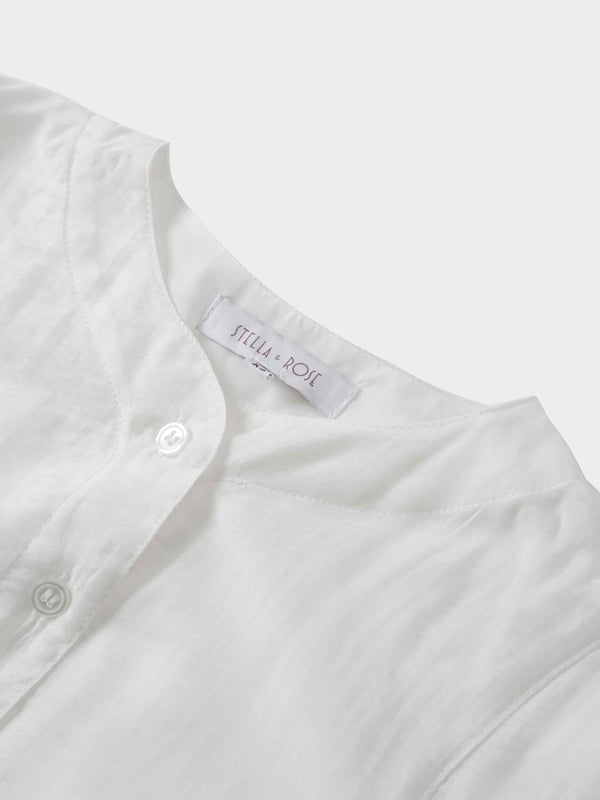 High V Neck Blouse-White