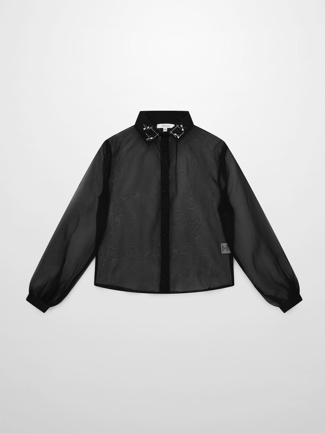 Organza Beaded Collar Blouse-Black