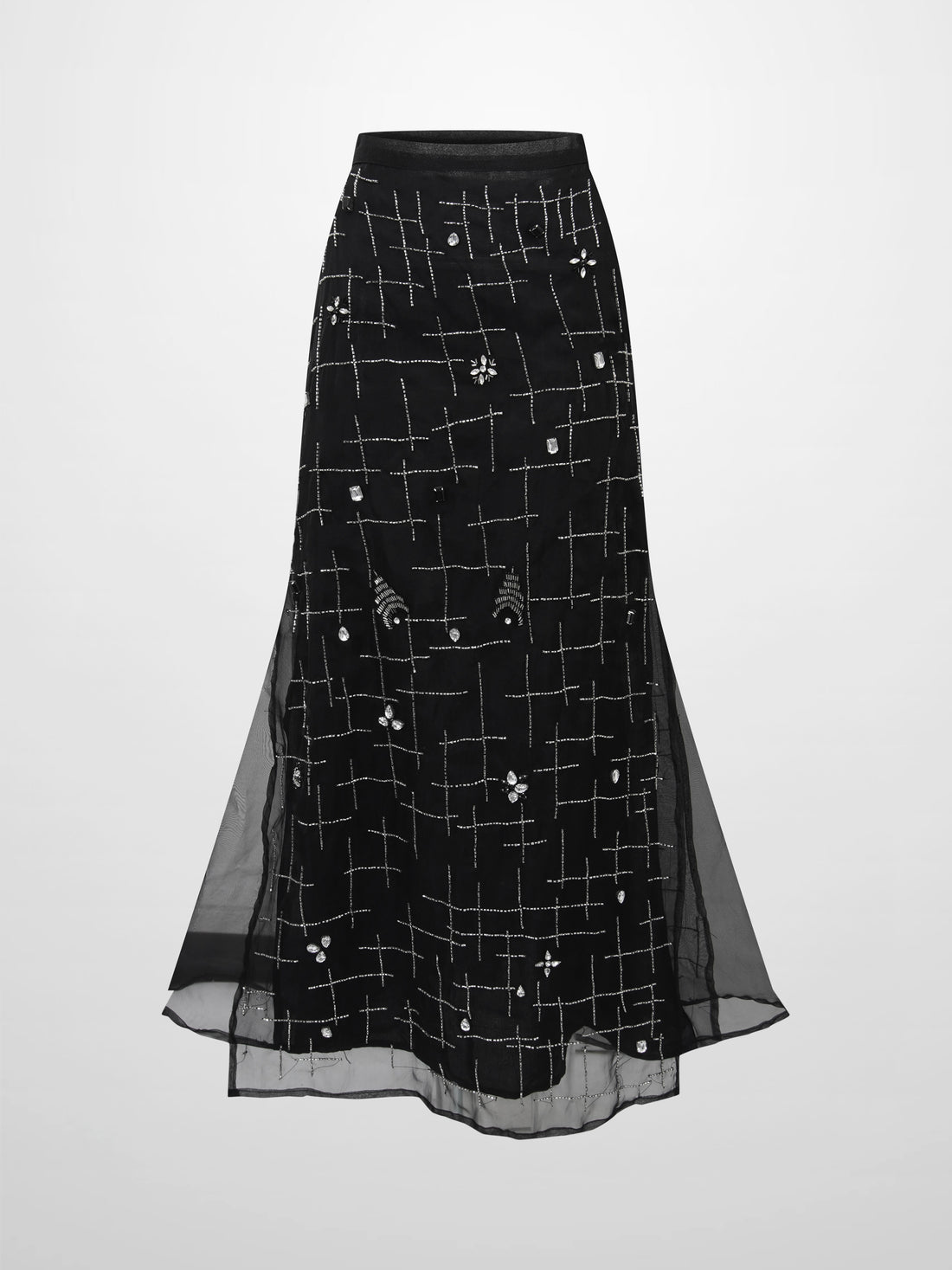 Organza Beaded Maxi Skirt-Black