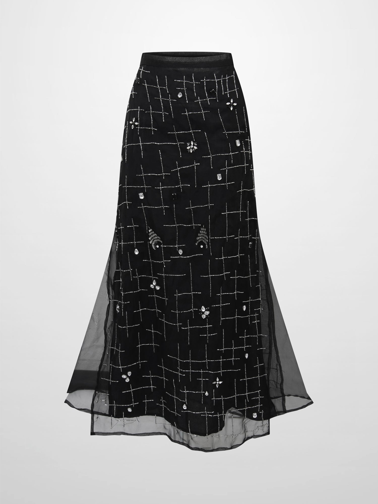 Organza Beaded Maxi Skirt-Black