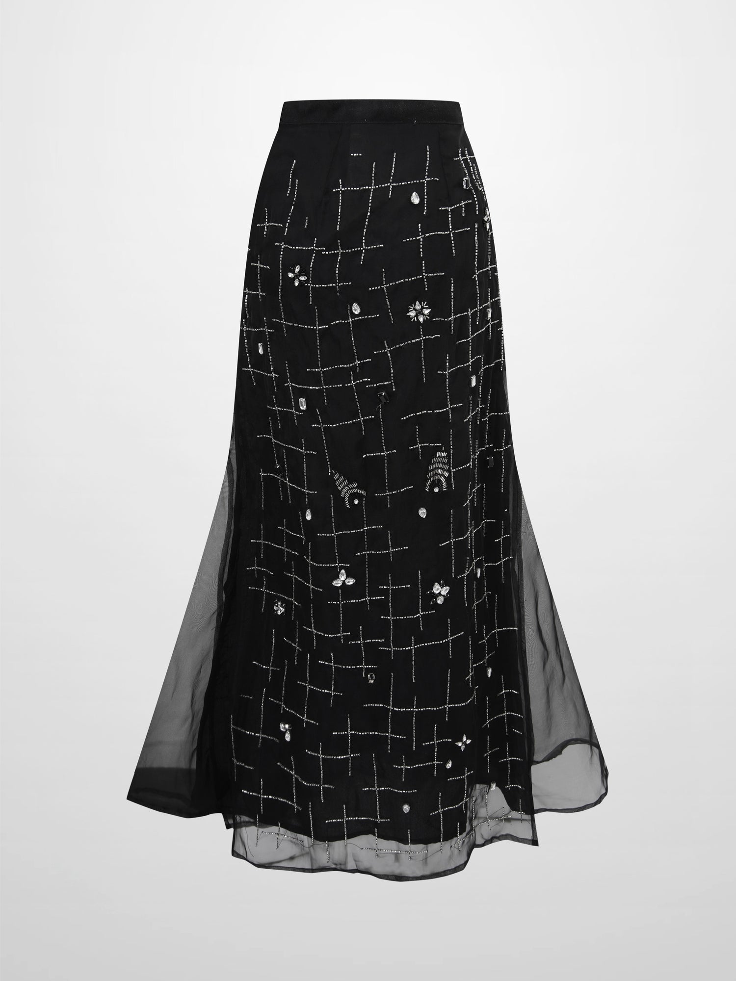 Organza Beaded Maxi Skirt-Black