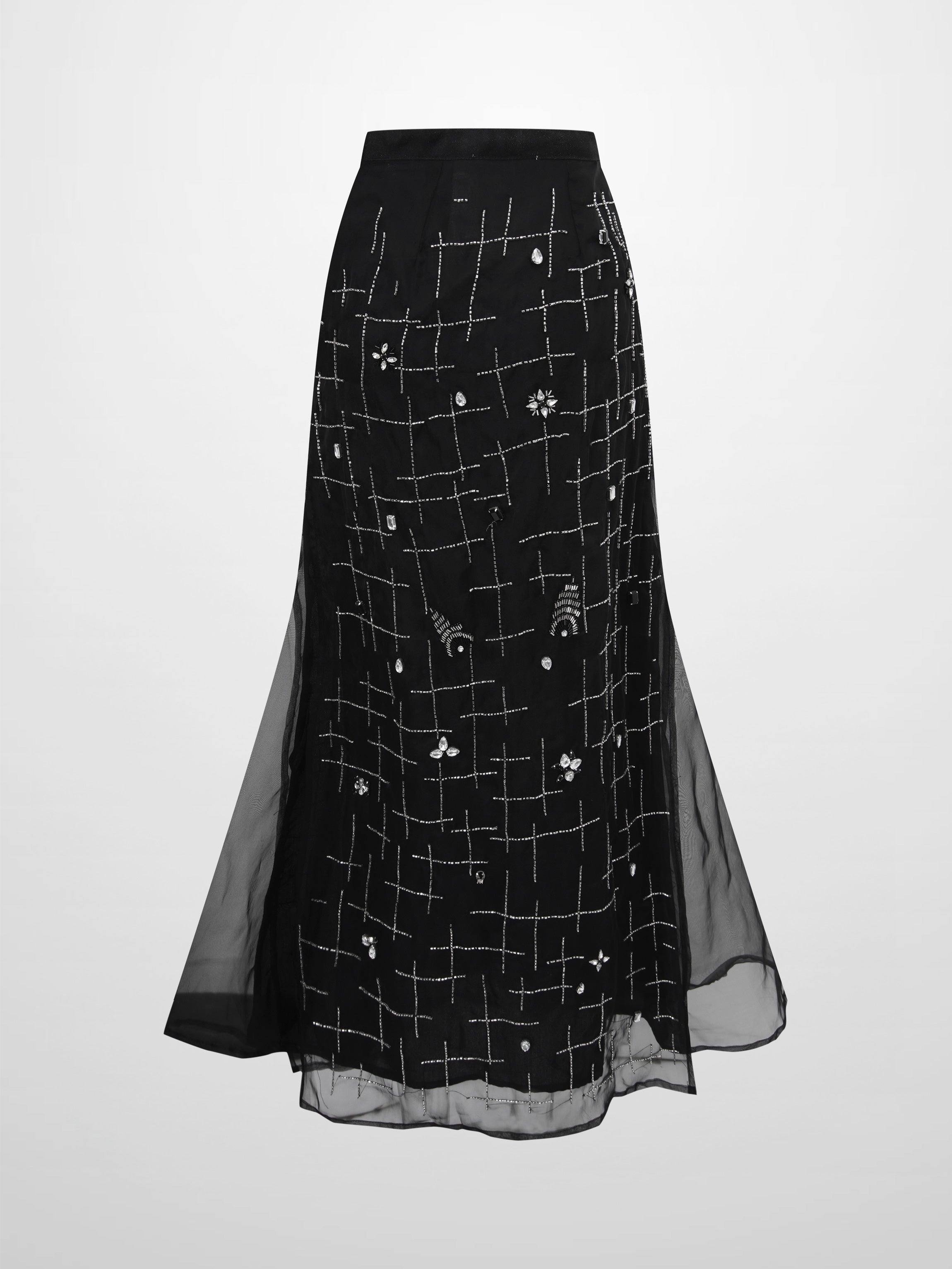 Organza Beaded Maxi Skirt-Black