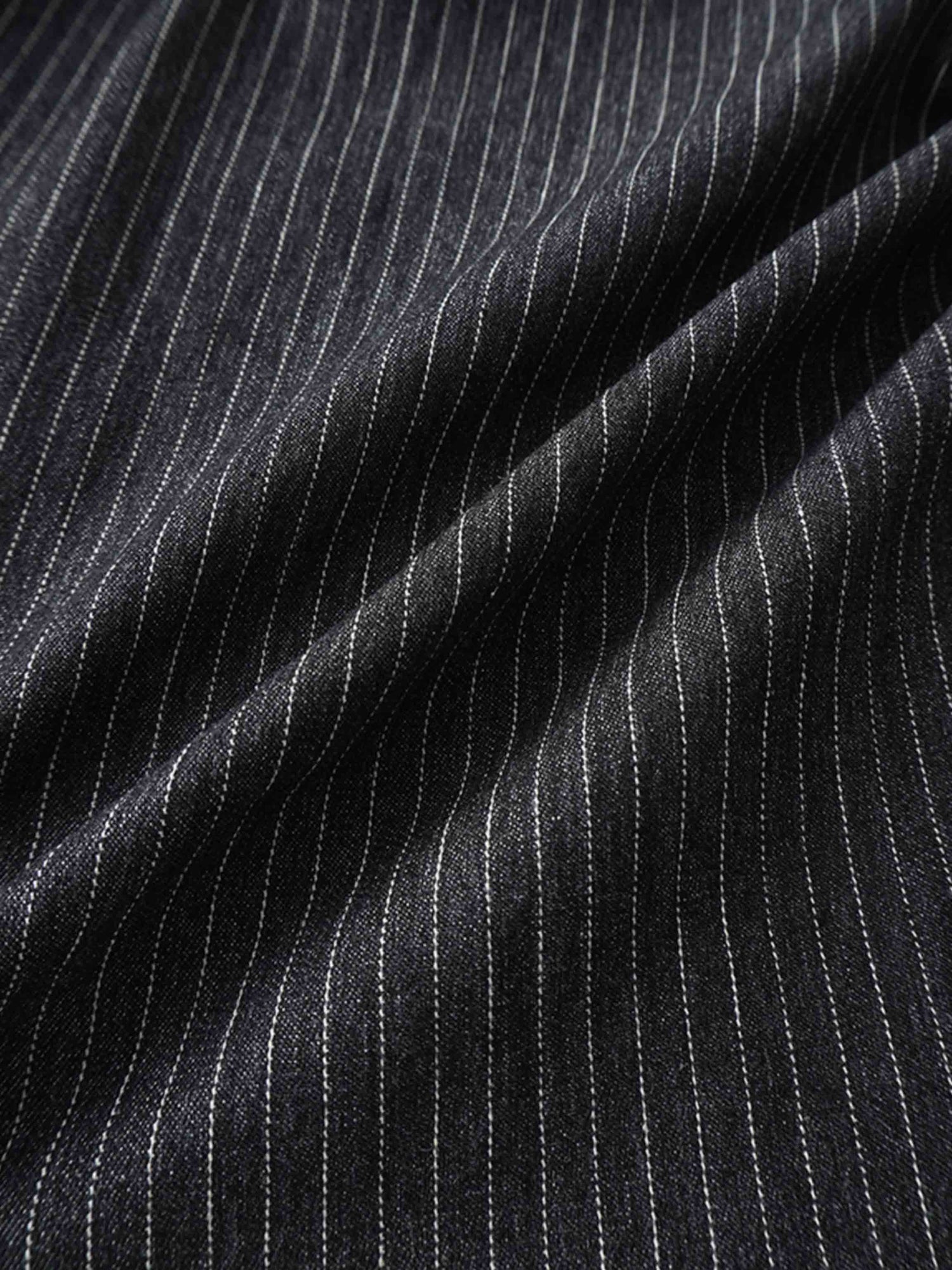 Yoke Pleated Denim Skirt-Black Pinstripe