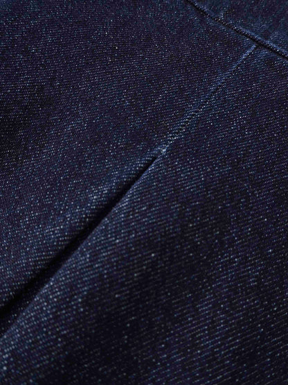 Yoke Pleated Denim Skirt-Blue