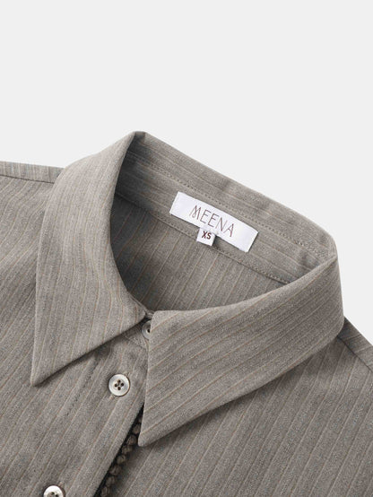 Wrap Shirtdress - Taupe Pinstripe