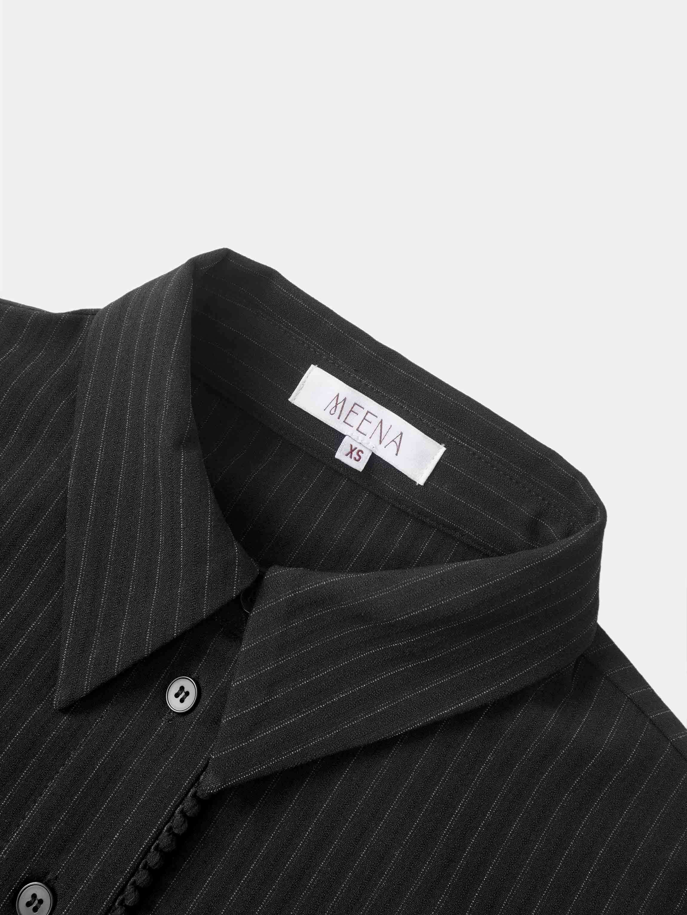Wrap Shirtdress - Black Pinstripe