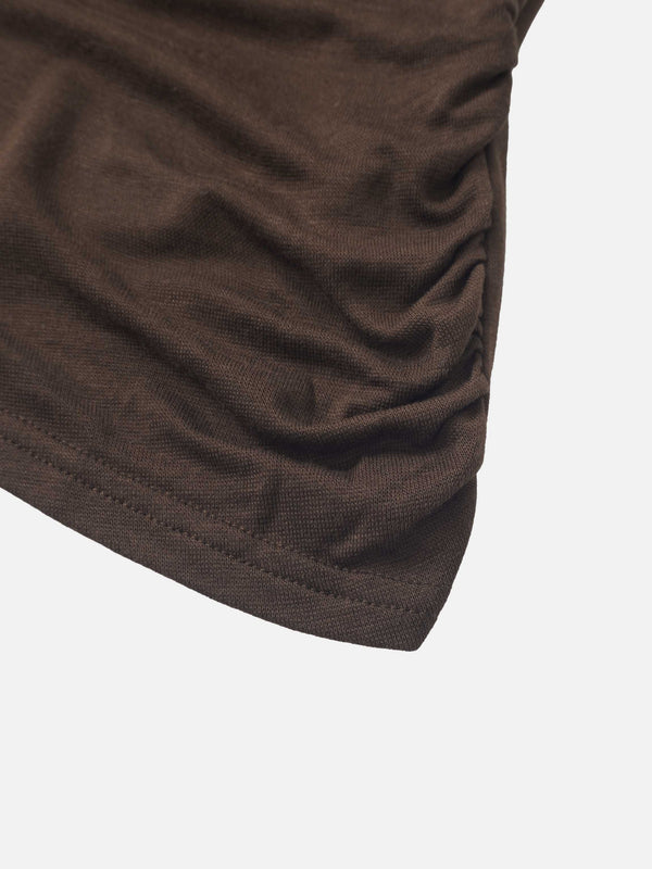 Bottom Crossover Knit Top - Brown