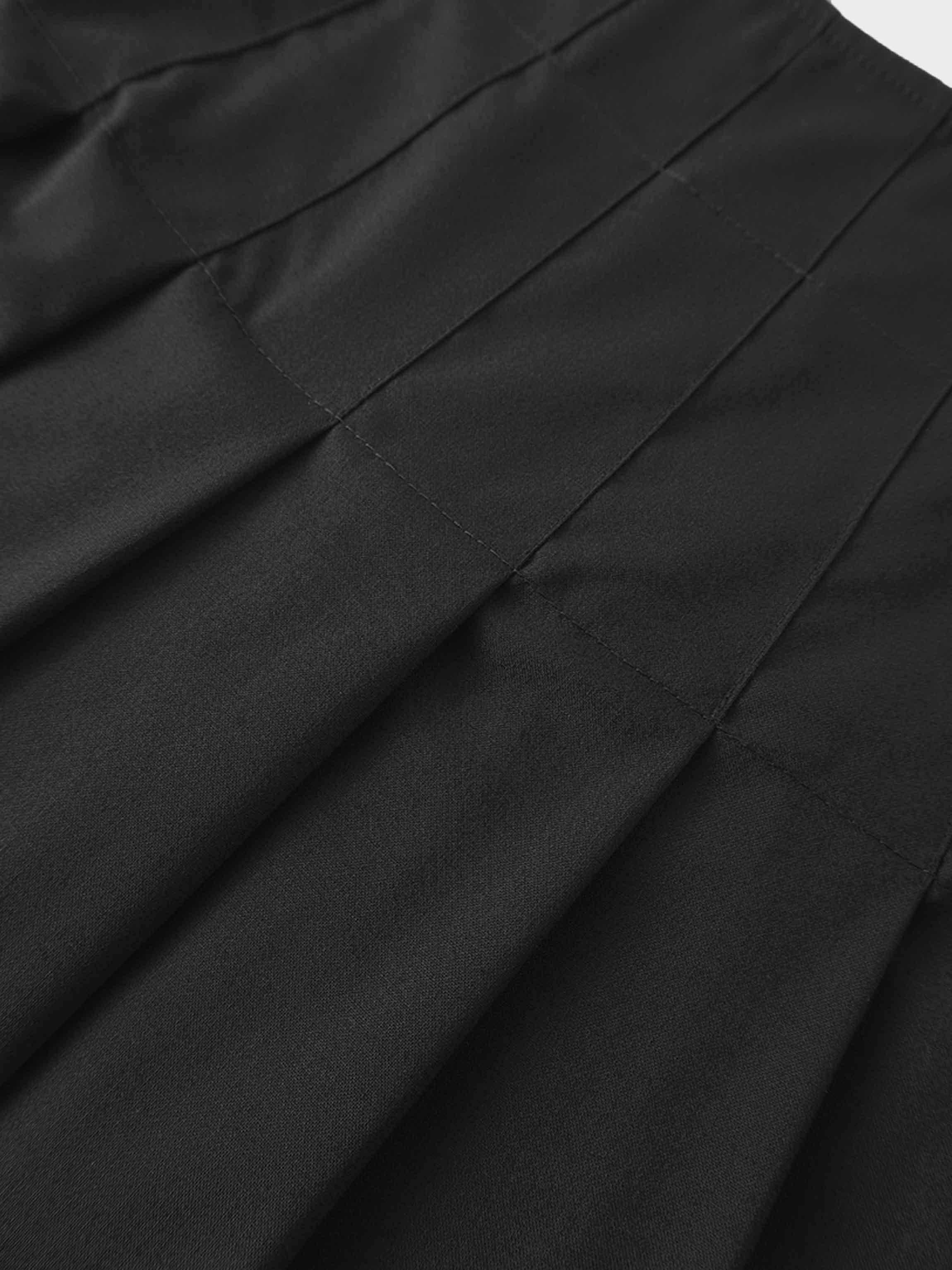 Stitch Down Pleated Wool Skirt-Black