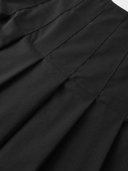 Stitch Down Pleated Wool Skirt-Black