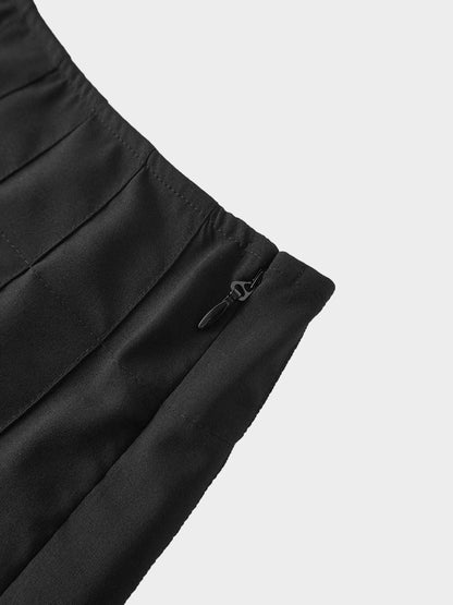 Stitch Down Pleated Wool Skirt-Black