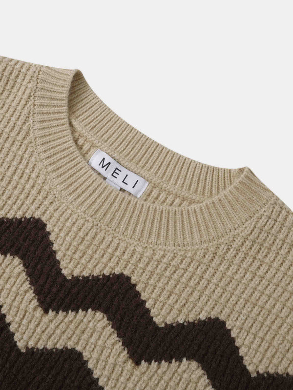 Waffle Designed Sweater - Tan/Brown