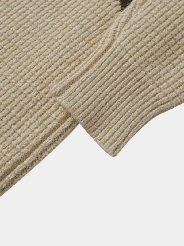 Waffle Designed Sweater - Tan/Brown