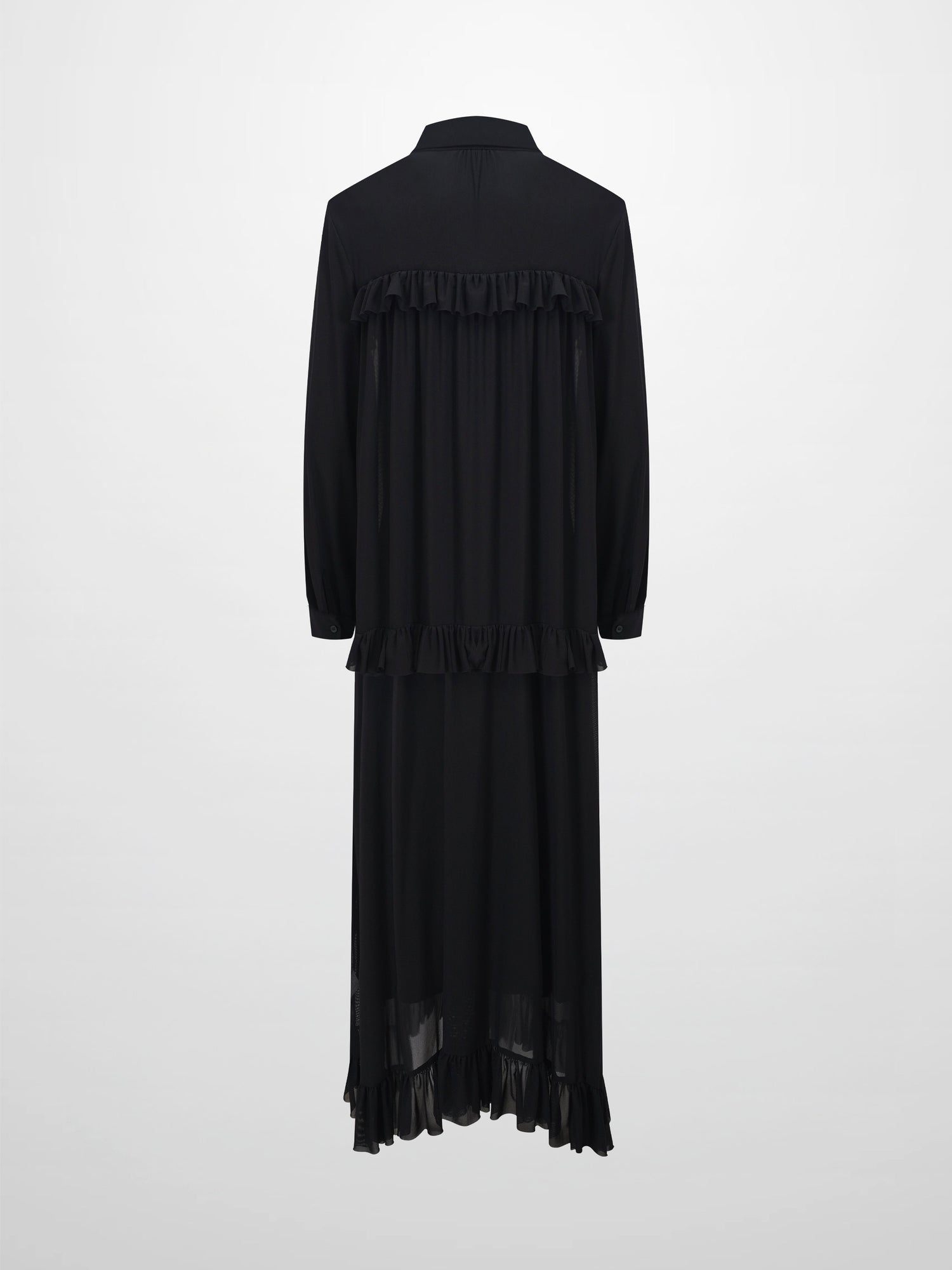 Mesh Ruffle Maxi Dress-Black