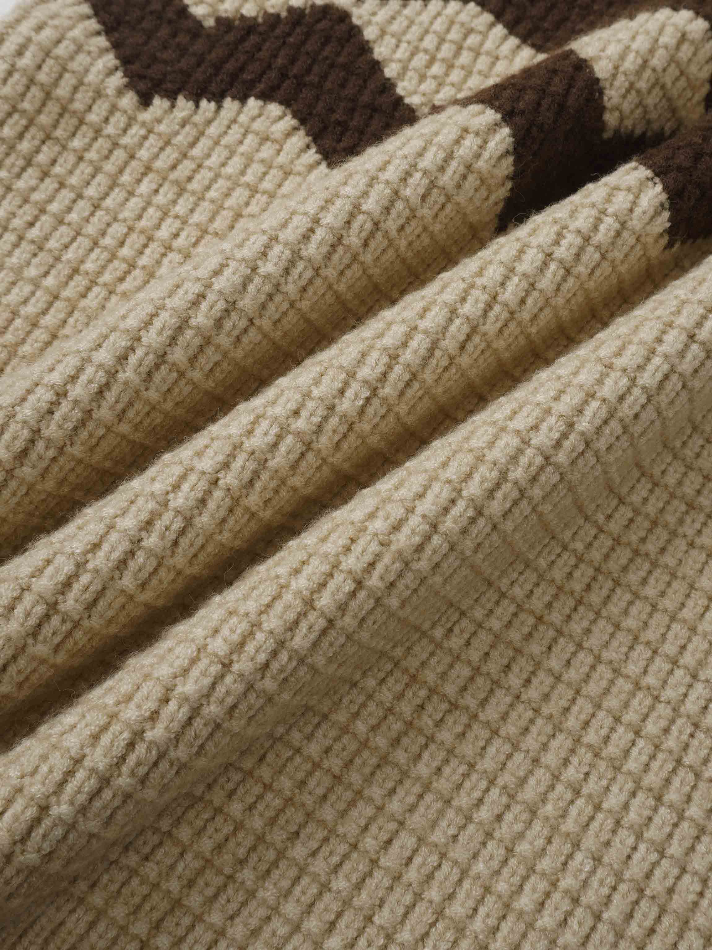 Waffle Designed Sweater - Tan/Brown