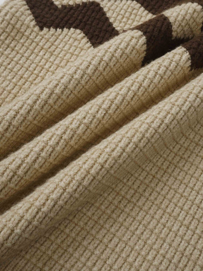 Waffle Designed Sweater - Tan/Brown