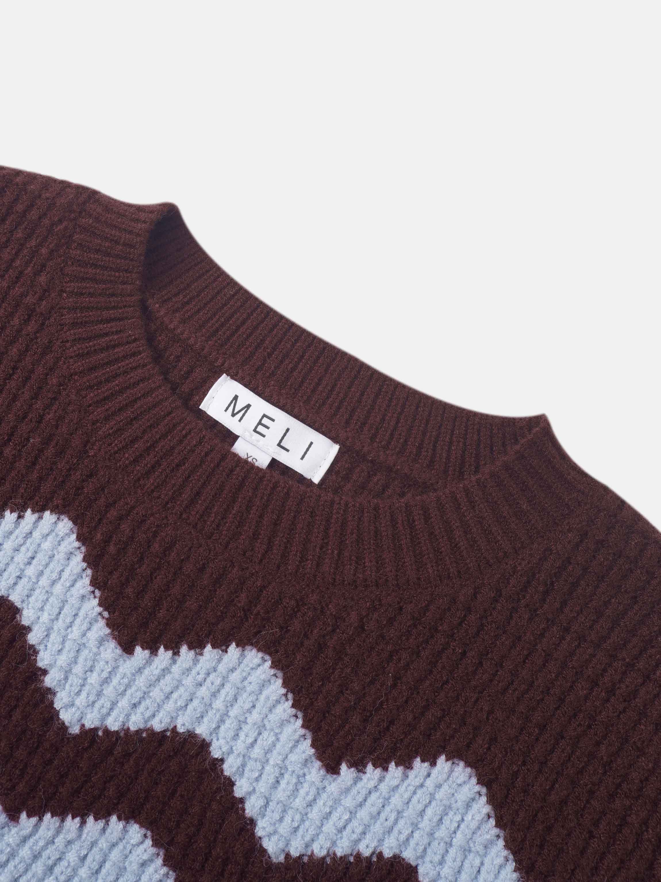 Waffle Designed Sweater - Burgundy/Light Blue
