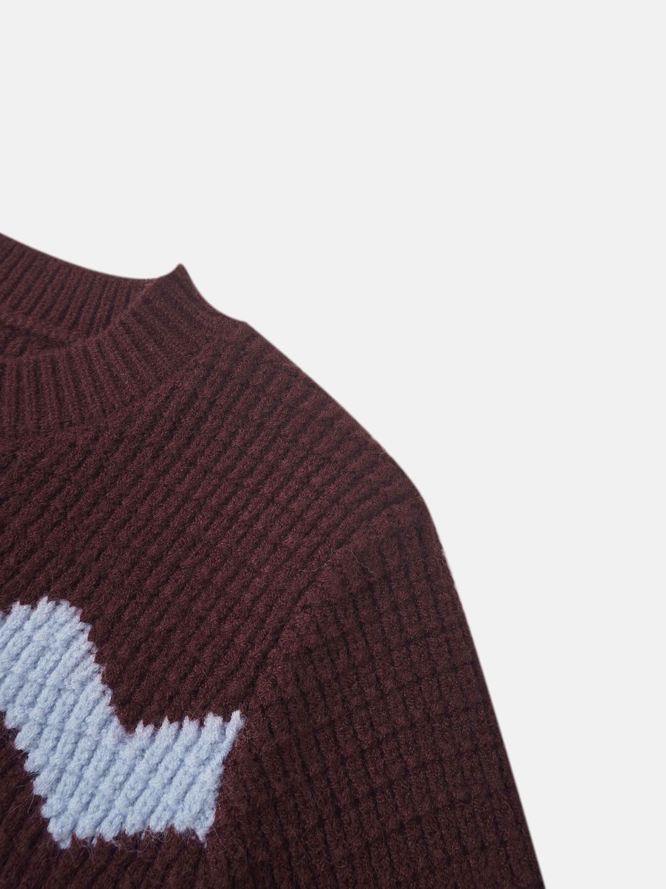 Waffle Designed Sweater - Burgundy/Light Blue