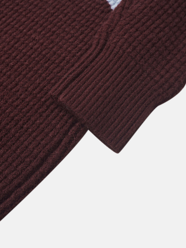 Waffle Designed Sweater - Burgundy/Light Blue