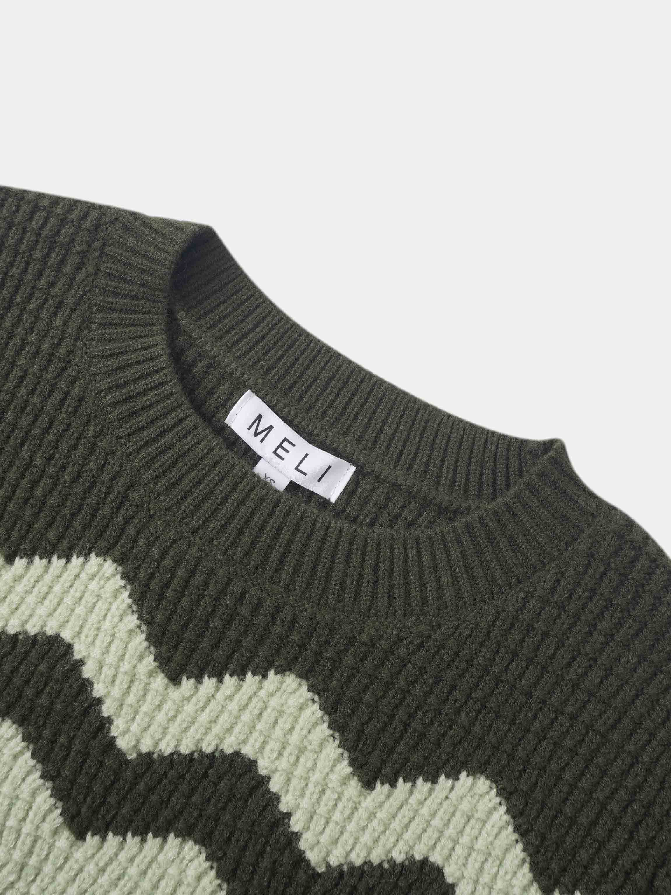 Waffle Designed Sweater - Dark Green/Light Green