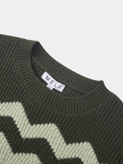 Waffle Designed Sweater - Dark Green/Light Green