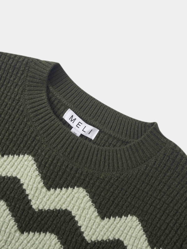 Waffle Designed Sweater - Dark Green/Light Green