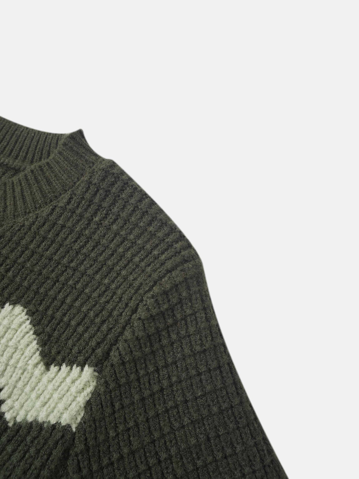 Waffle Designed Sweater - Dark Green/Light Green