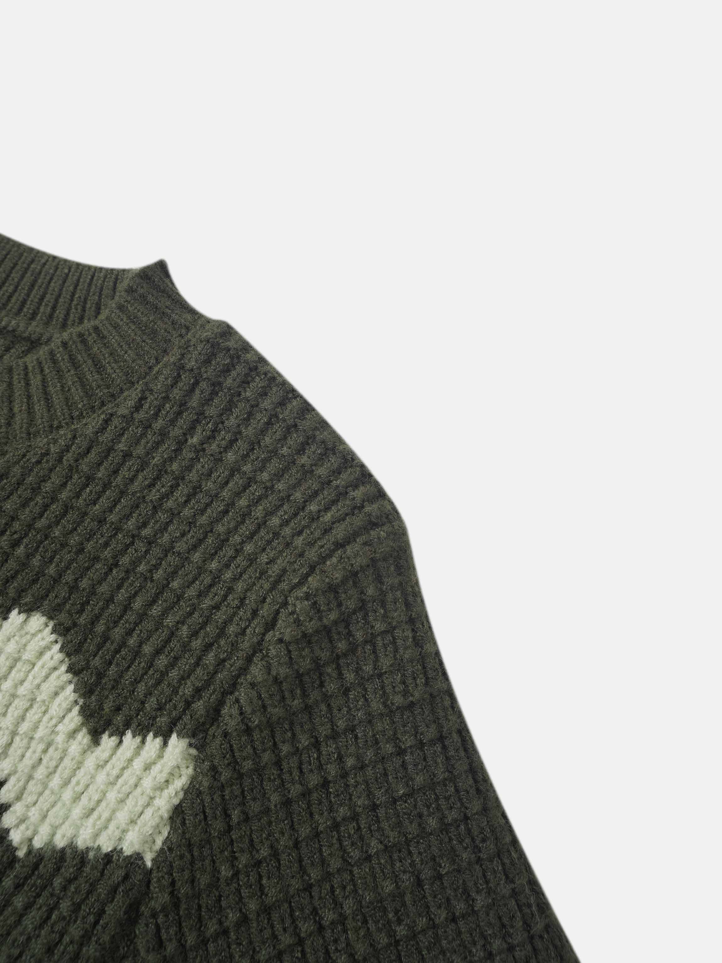 Waffle Designed Sweater - Dark Green/Light Green