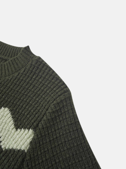 Waffle Designed Sweater - Dark Green/Light Green