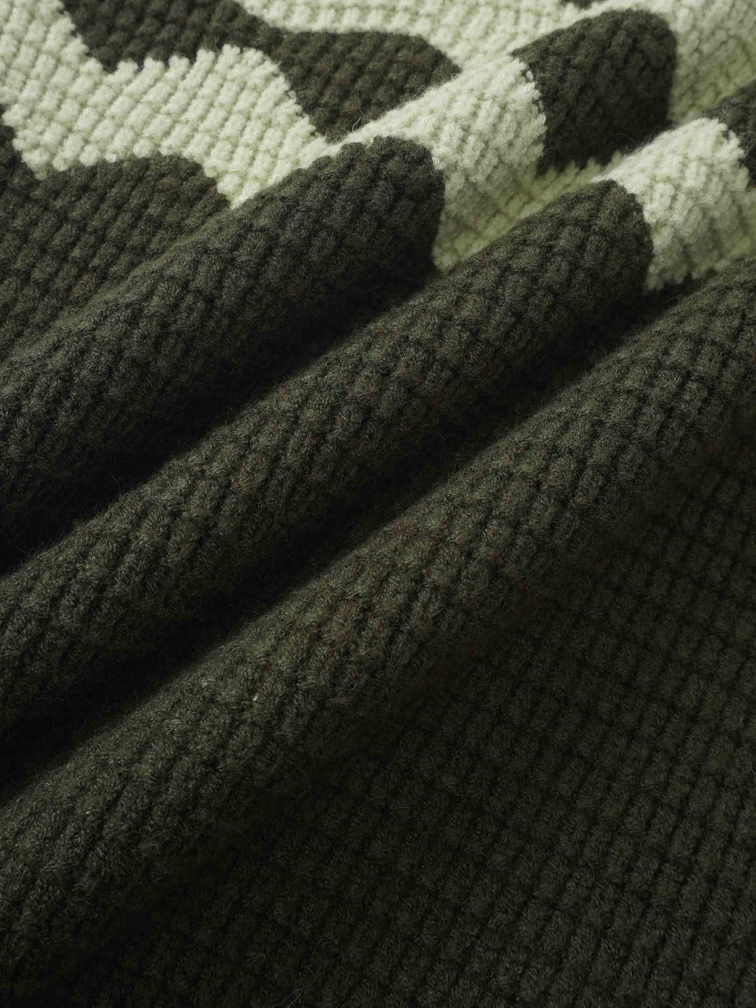 Waffle Designed Sweater - Dark Green/Light Green
