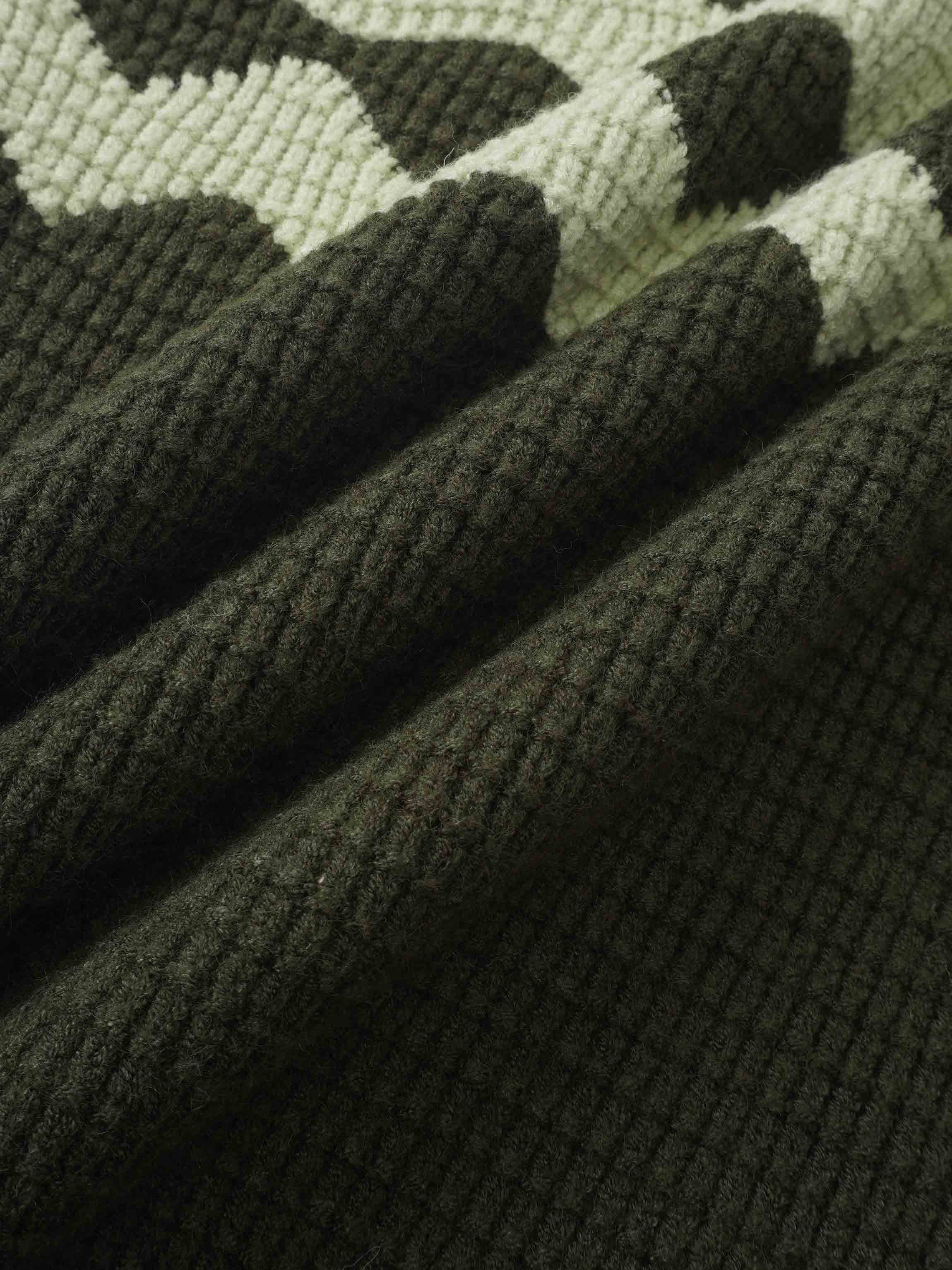Waffle Designed Sweater - Dark Green/Light Green