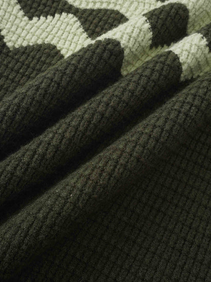 Waffle Designed Sweater - Dark Green/Light Green