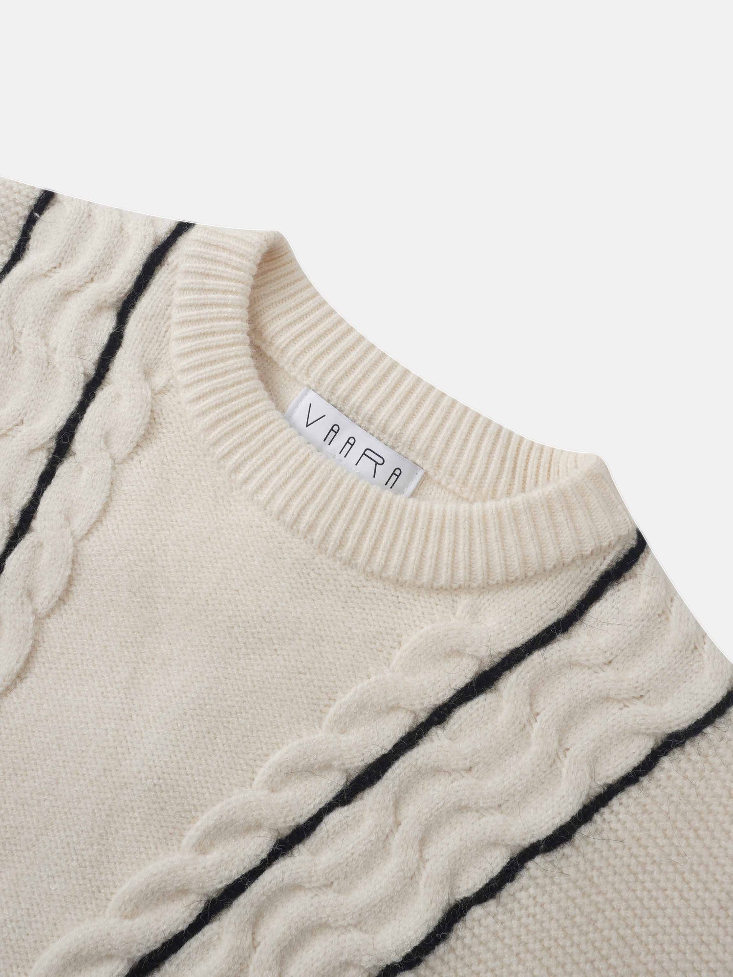 Mix Cable Striped Sweater - Cream/Black