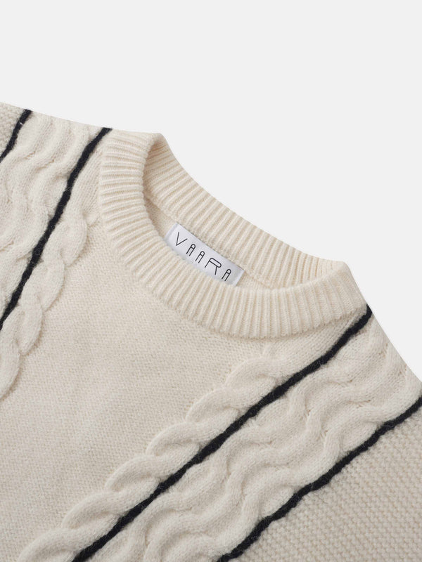 Mix Cable Striped Sweater - Cream/Black