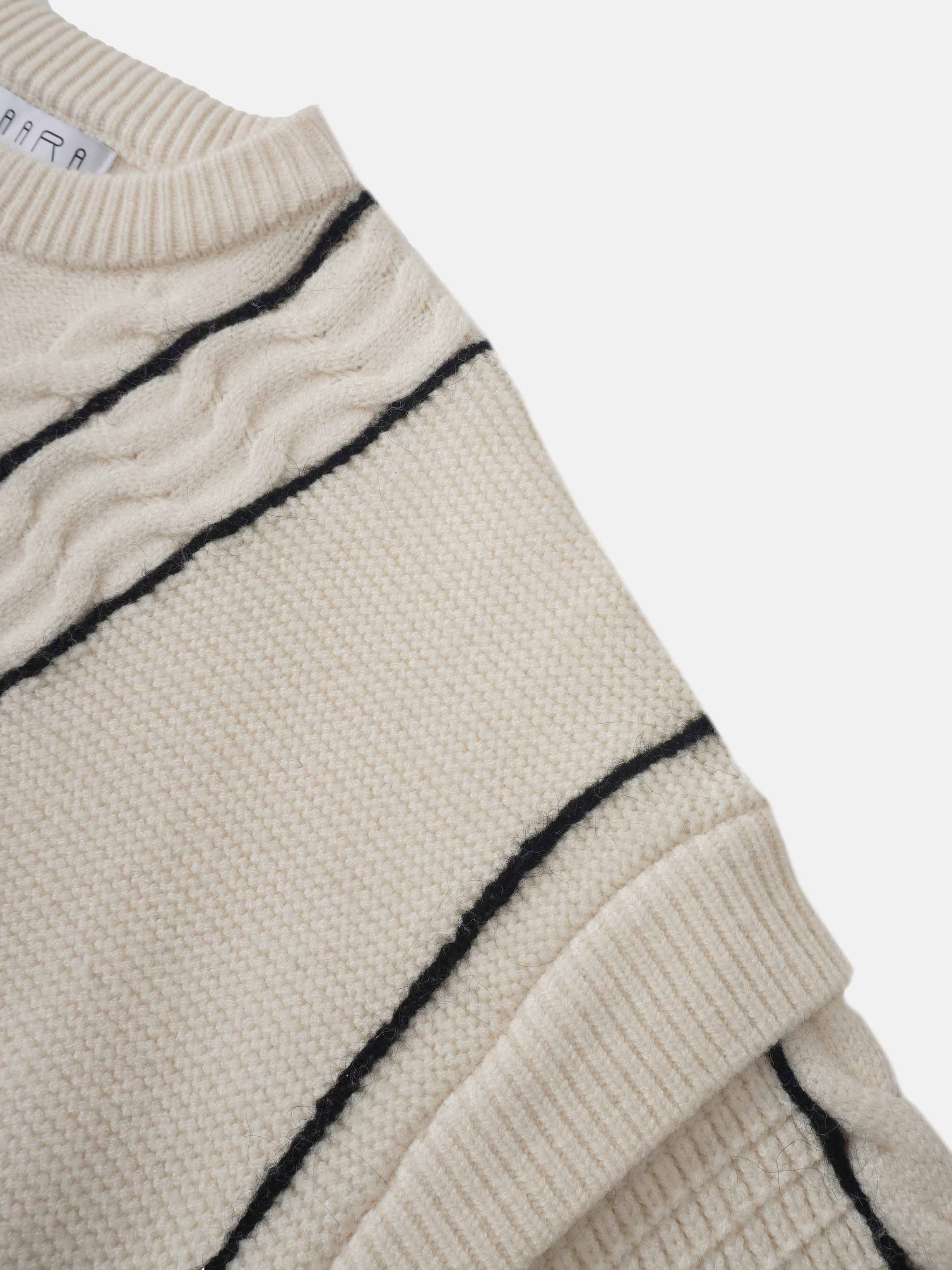 Mix Cable Striped Sweater - Cream/Black