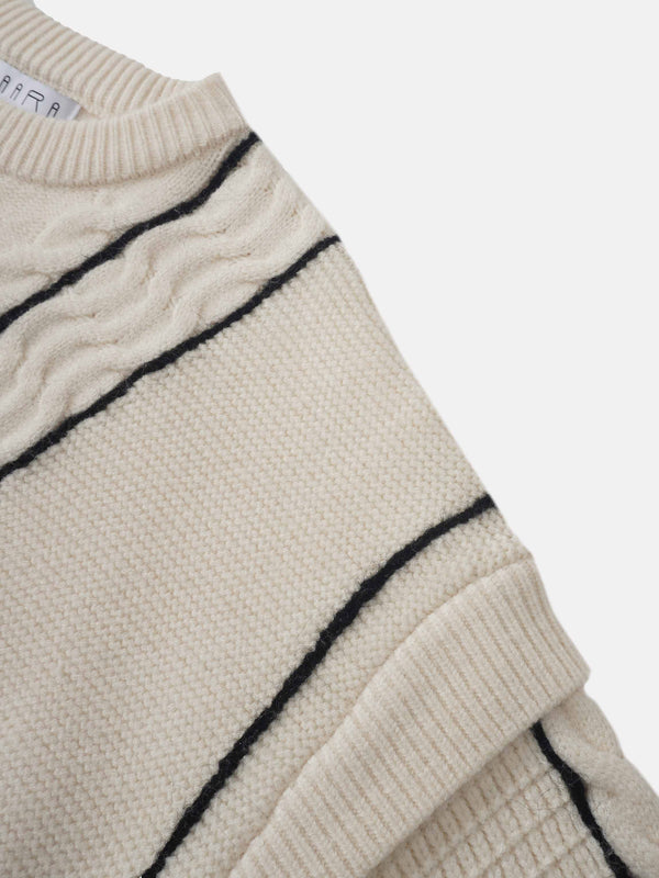 Mix Cable Striped Sweater - Cream/Black