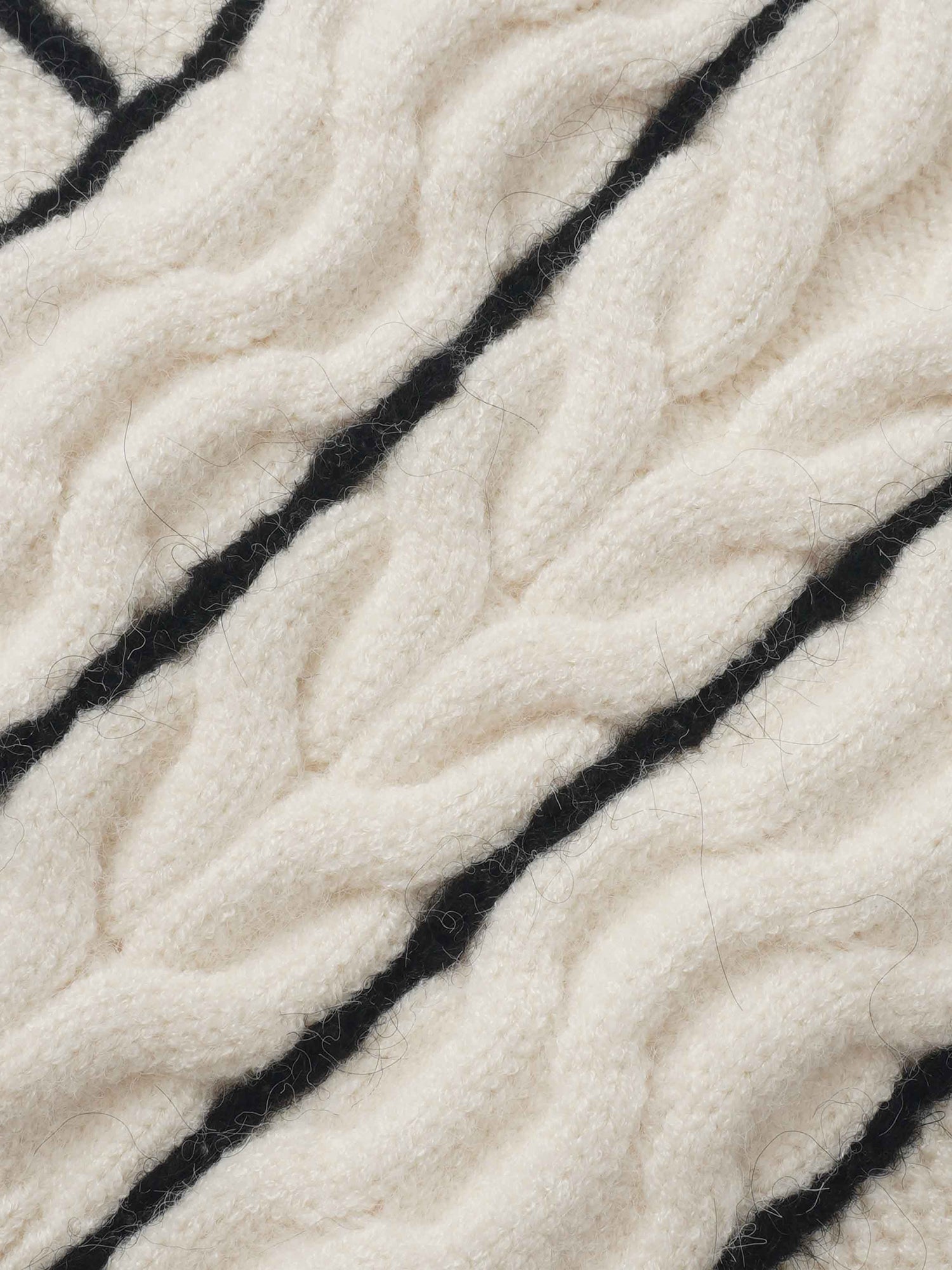 Mix Cable Striped Sweater - Cream/Black