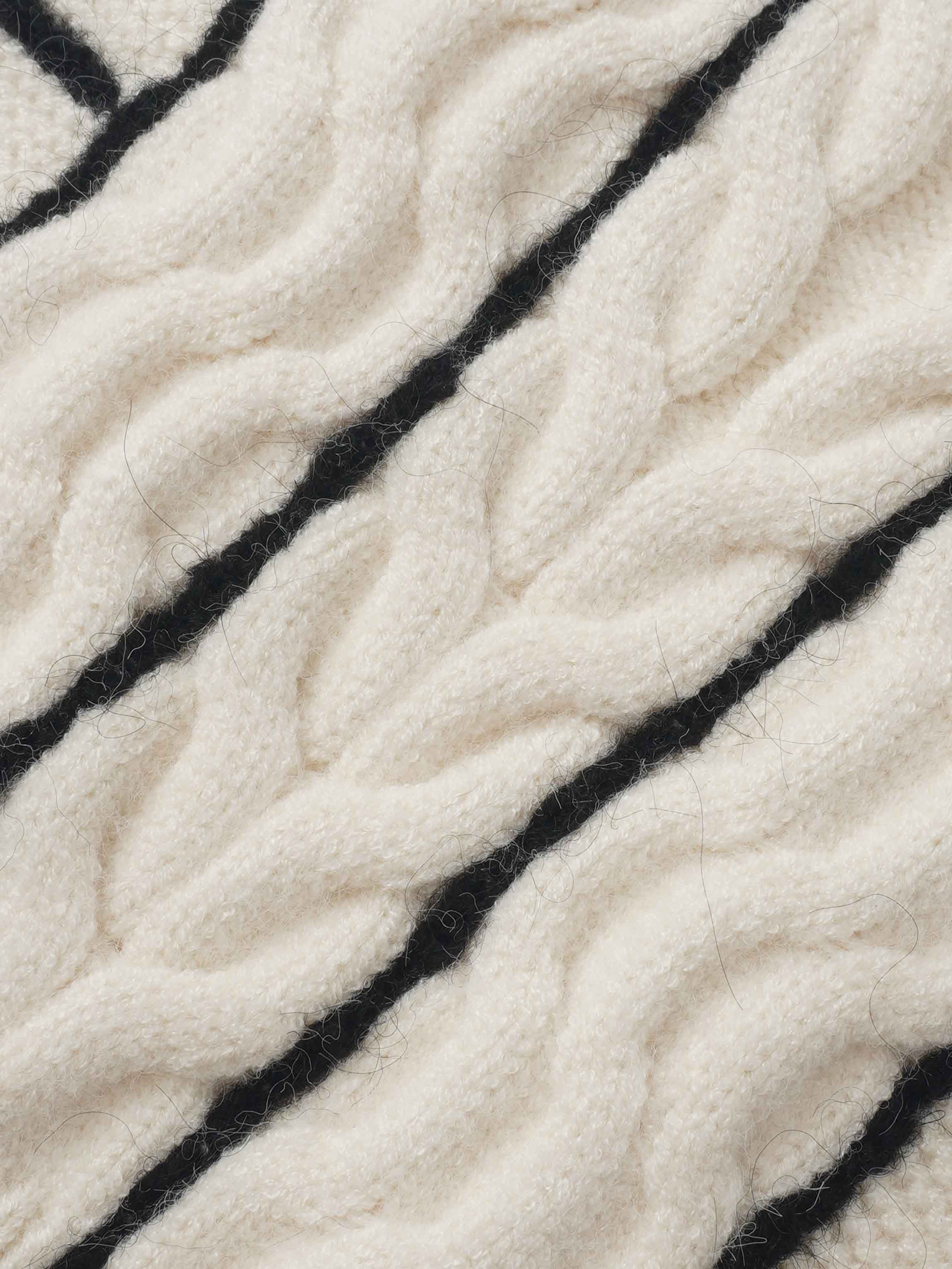 Mix Cable Striped Sweater - Cream/Black