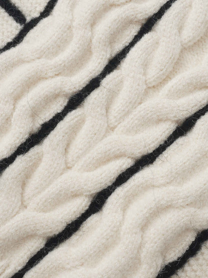 Mix Cable Striped Sweater - Cream/Black