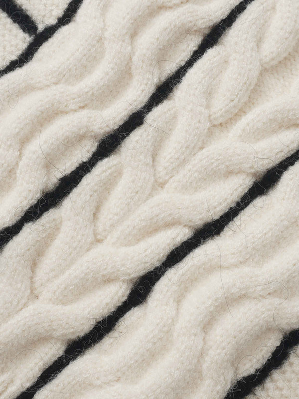 Mix Cable Striped Sweater - Cream/Black