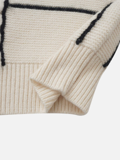 Mix Cable Striped Sweater - Cream/Black