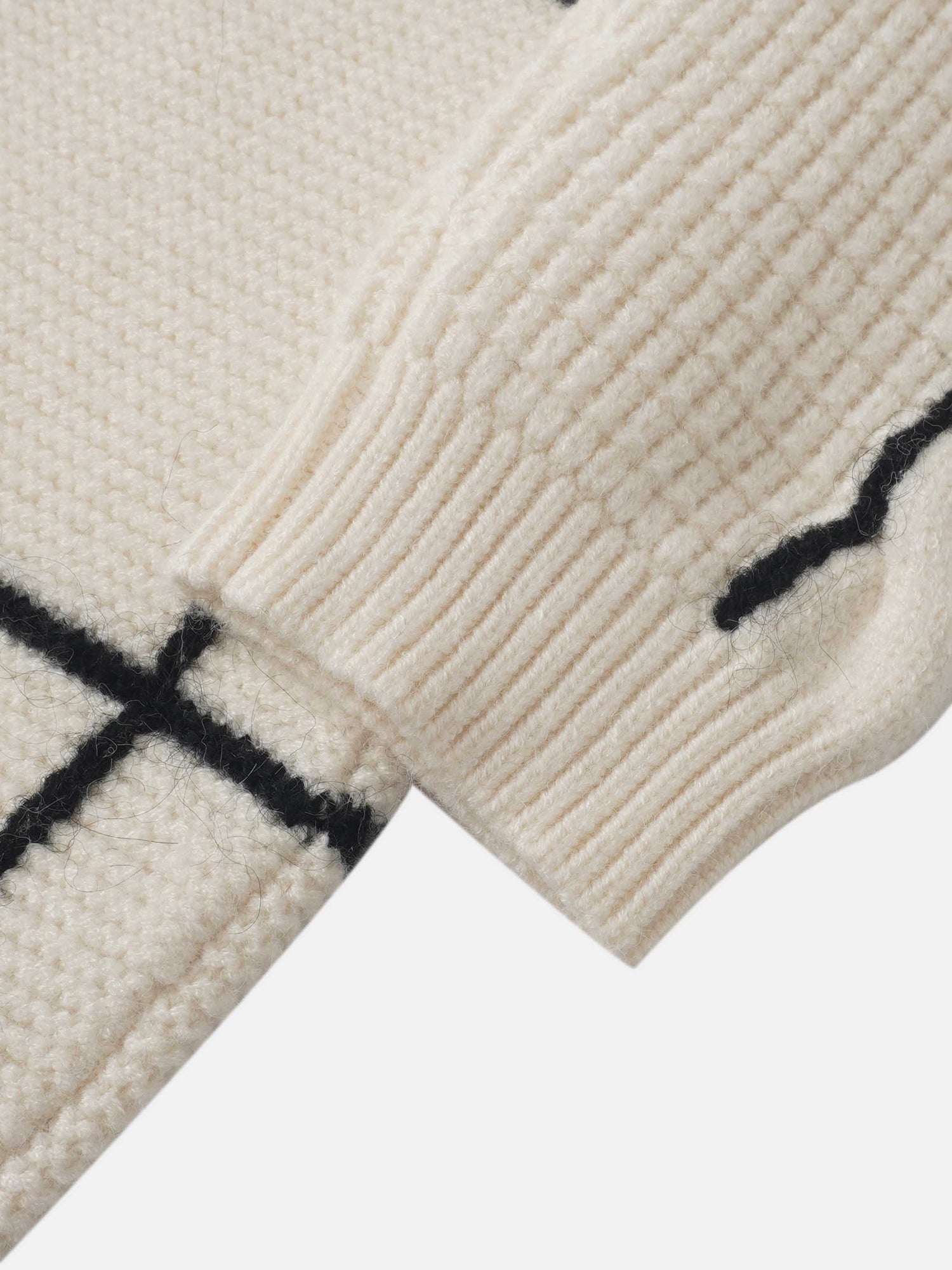 Mix Cable Striped Sweater - Cream/Black