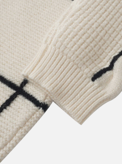 Mix Cable Striped Sweater - Cream/Black