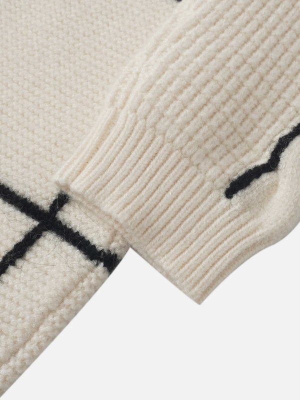 Mix Cable Striped Sweater - Cream/Black
